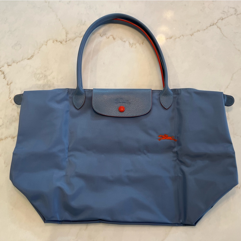 Longchamp Le Pilage Club large nylon shoulder tote - Blue Mist - NEW